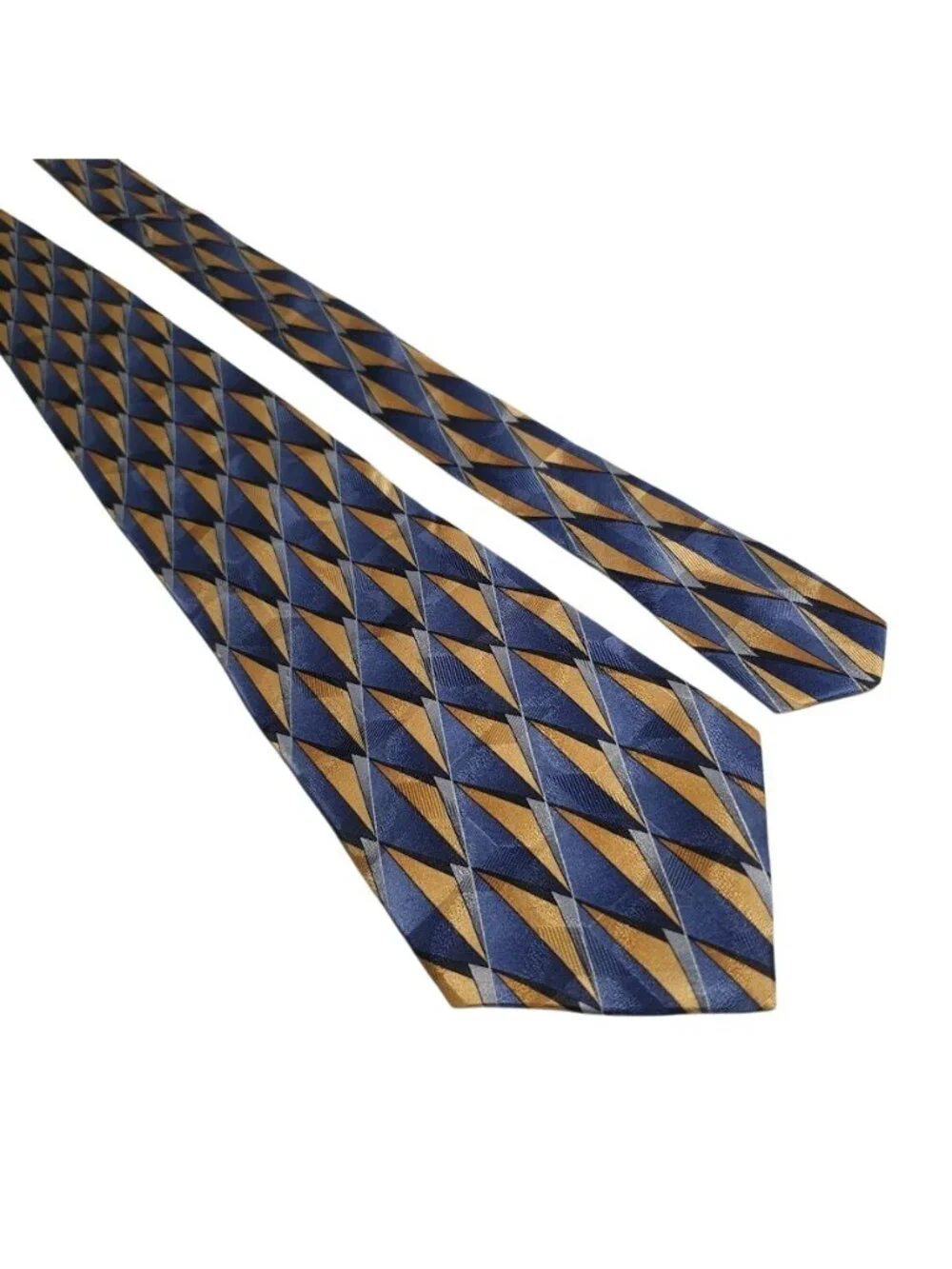 Arrow Mens Silk Geometric Necktie Blue Gold Diamond Pattern Office Work Gift